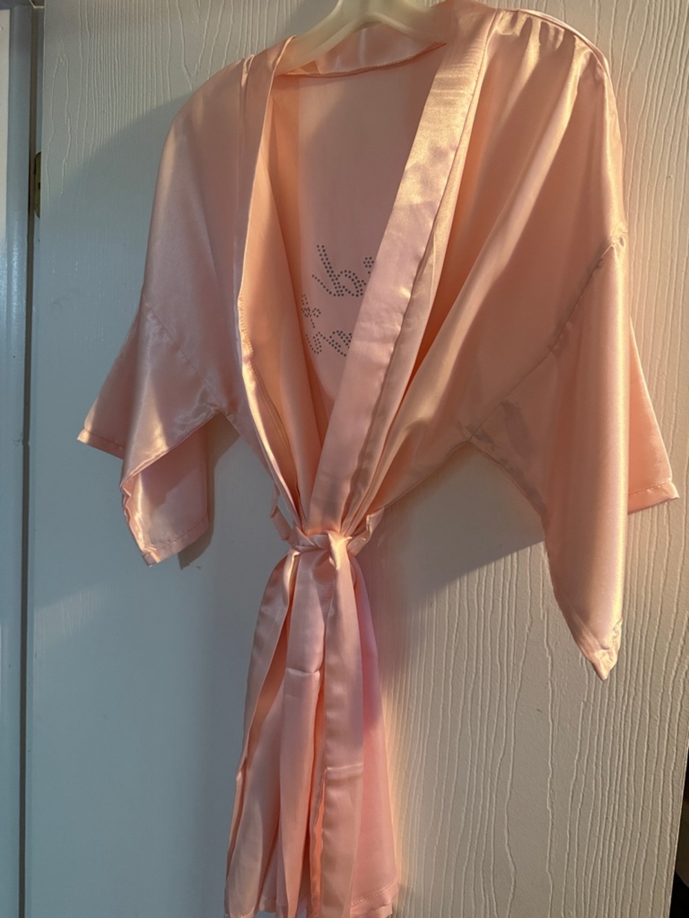 Blush Pink Satin Rhinestone Script Robe - Picture 3 of 3